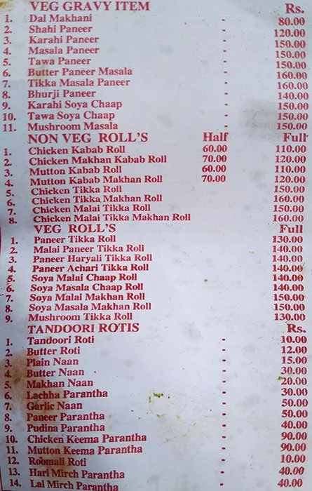 Grover Da Dhaba menu 