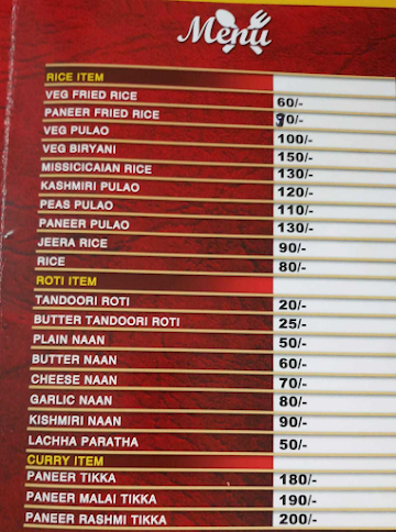 Bn's Corner menu 