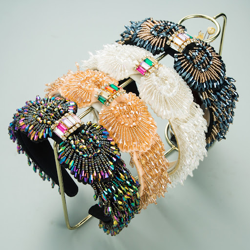 Title 1, Baroque Crystal Fringed Headband With Wide Side