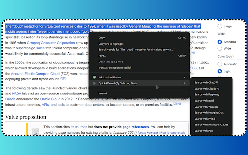 QuickAI Search (By Selecting Text)