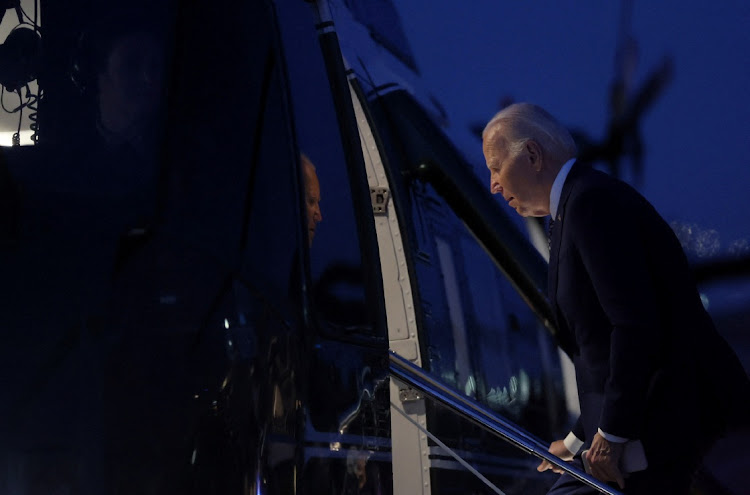 US President Joe Biden boards Marine One for travel back to Washington from the Wall Street heliport in downtown New York, NY, US February 26, 2024.