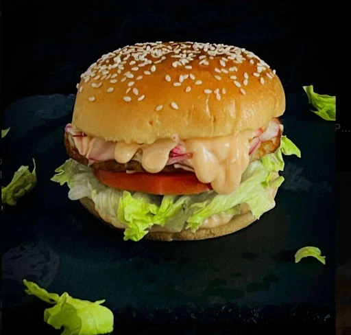 Aloo Tikki Burger With Fries From Mum's Kitchen."