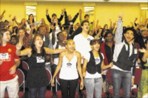 TALENT TONS: Idols contestants sing out for joy at the Indaba Hotel in Fourways, Johannesburg. Some came from as far as Durban and Cape Town to try thier luck. 11/01/2009. Pic. Mohau Mofokeng. © Sowetan.