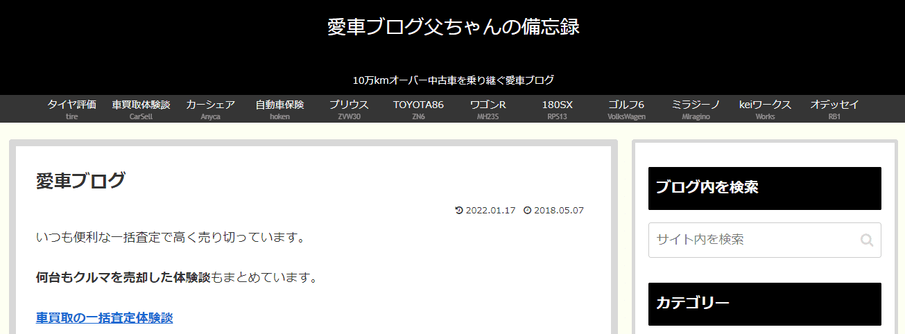 愛車ブログ父ちゃんの備忘録のトップ画面