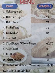 Chaat Kart menu 1