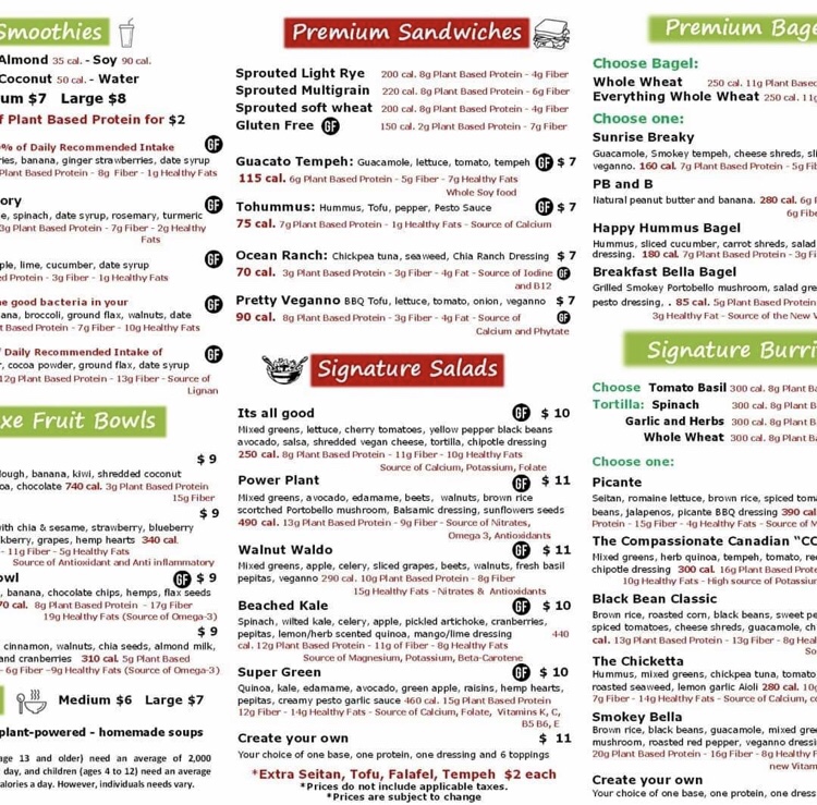 Seeds gluten-free menu