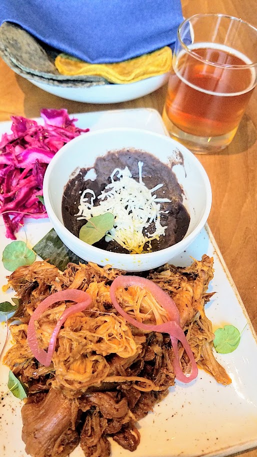 Firestone Walker and Alto Bajo Beer Dinner, a pairing of Conchinita pibil (Yucatan style pork) with Firestone Walker Helldorado 2017, a blond barley wine ale