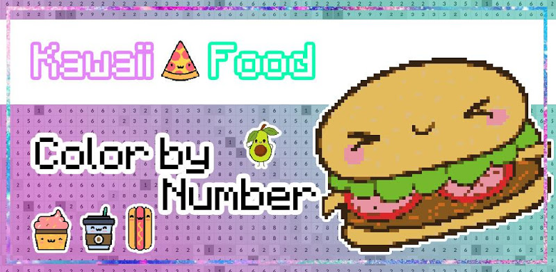Kawaii Food pixel art - Food coloring by numbers