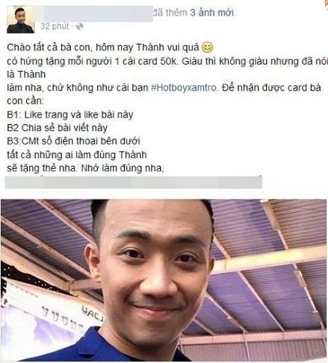 Trang page giả mạo Trấn Thành