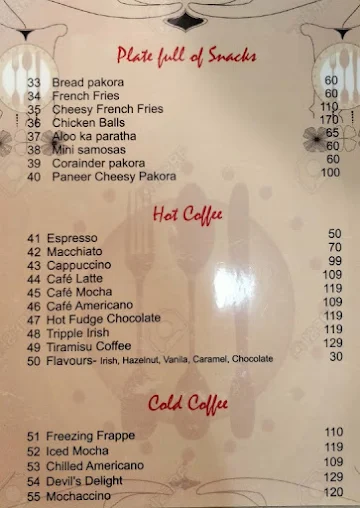 PrimRose Cafe menu 