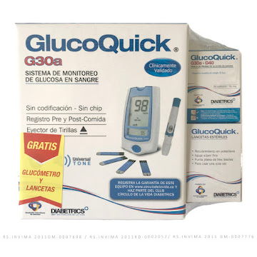 Glucometro Glucoquick G30a + 50 Tiras + 50 Lancetas Esteriles  