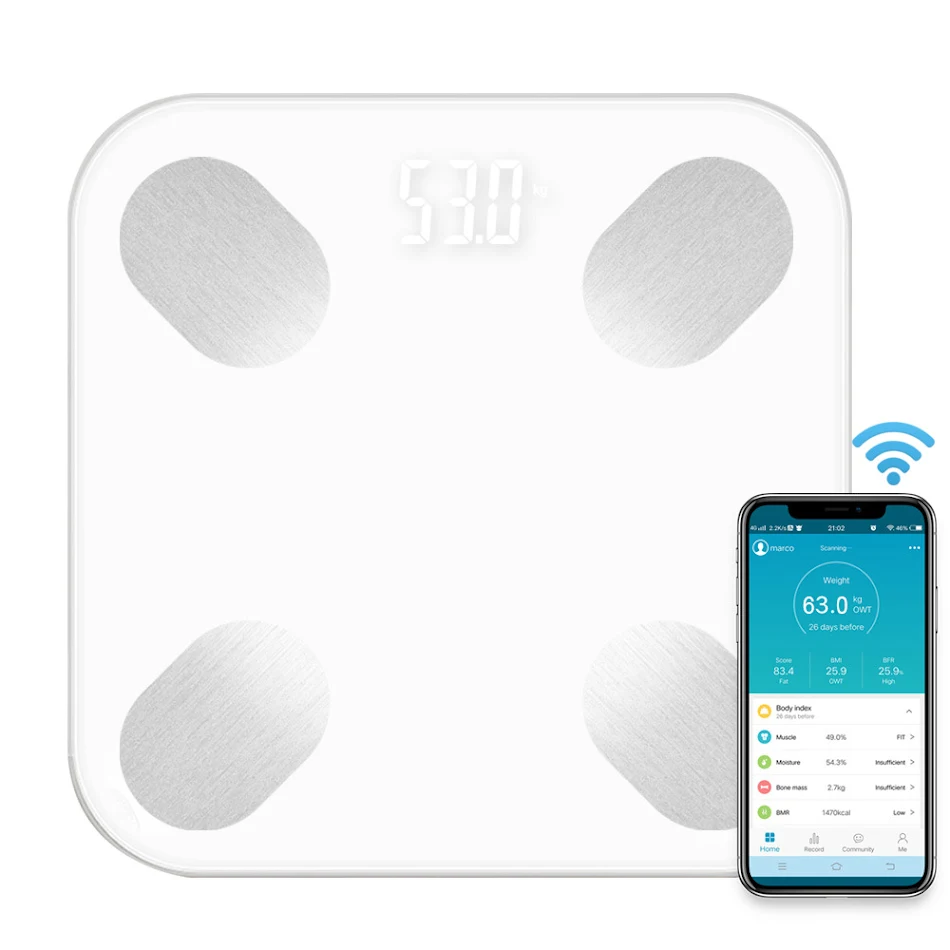 Pametna kućna Bluetooth vaga za merenje masnoće, prati težinu, BMI i sastav tela, lako do zdravih navika.