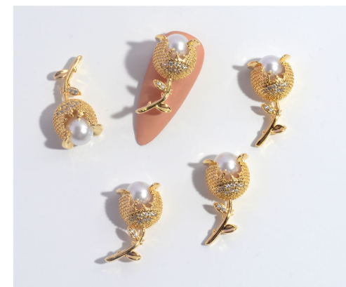 Title 15, Ornamento per unghie Zircon Flower Tassel Chain...