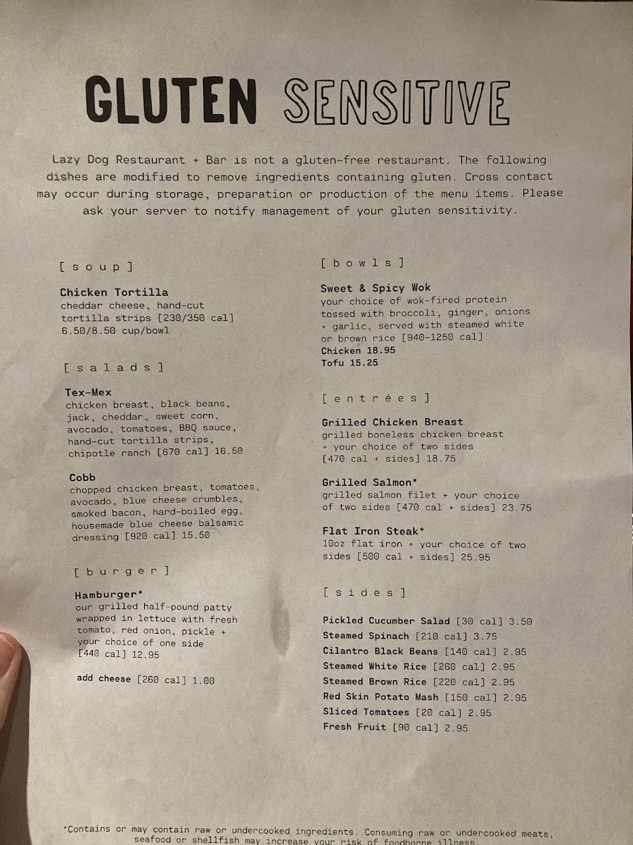 Lazy Dog Restaurant & Bar gluten-free menu