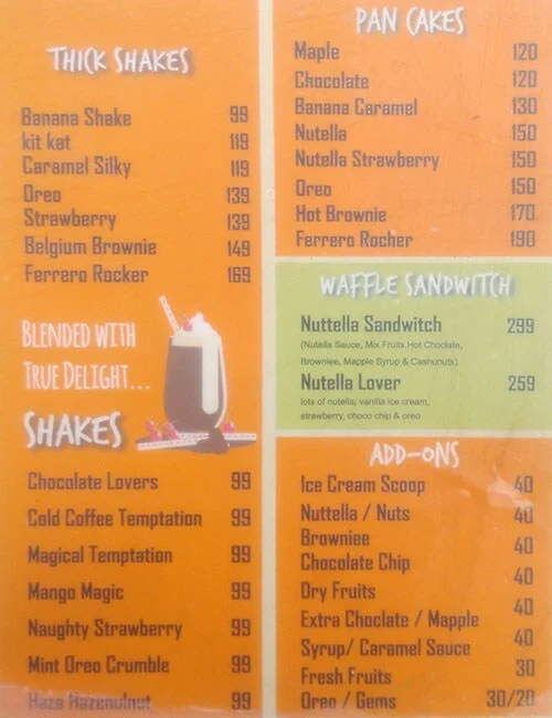 Mr. Waffle menu 