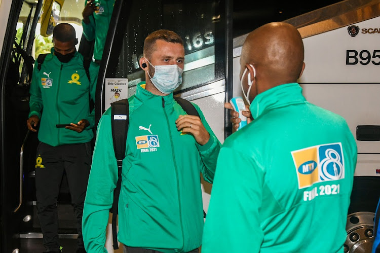 Mamelodi Sundowns during the MTN8 final match between Cape Town City and Mamelodi Sundowns at Moses Mabhida Stadium on October 30, 2021 in Durban, South Africa.