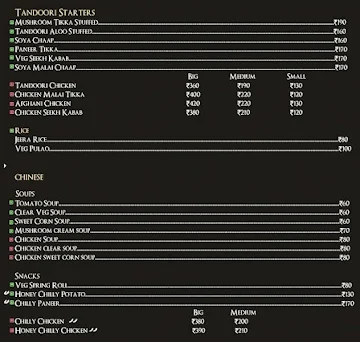 Malabar Junction menu 