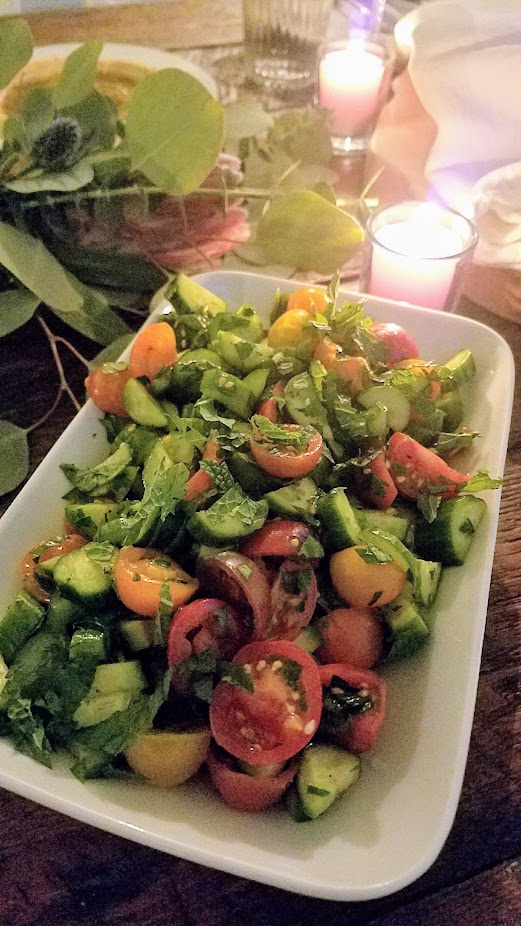 Breaking Breads Dinner Series Pop Up Shabbat, Salads of Yirakot, Smokey Eggplant, Fattoush, and Roasted Cauliflower