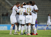 Daylon Claasen of Wits celebrating his goal with team mates during the Absa Premiership match between SuperSport United and Bidvest Wits at Lucas Moripe Stadium on January 27, 2018 in Pretoria, South Africa. 