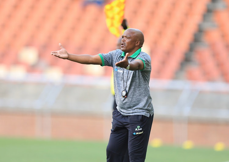 Matsimela Thoka, assistant coach of Baroka FC, during the Absa Premiership match between Baroka FC and Stellenbosch FC at Peter Mokaba Stadium on December 21 2019 in Polokwane. Thoka is in charge of the team due to the suspension of coach Dylan Kerr.