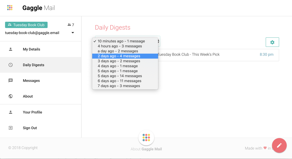 Gaggle Mail member view with digests