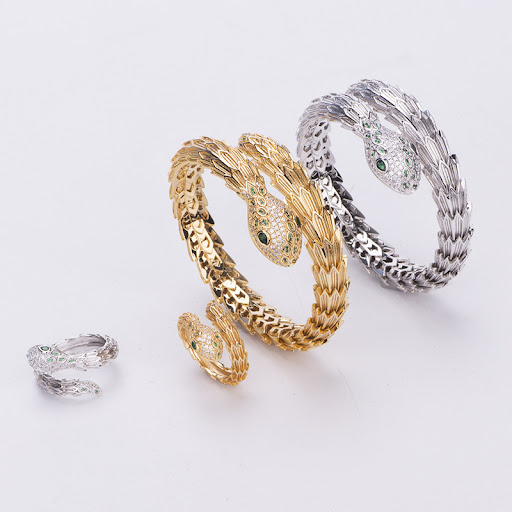 Title 5, Gold Plated Inlaid Zircon Snake Bracelet, a cap...