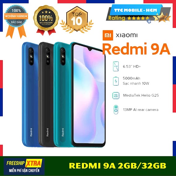 Điện Thoại Xiaomi Redmi 9A 2Gb/32Gb - Chính Hãng - Pin 5000 Mah