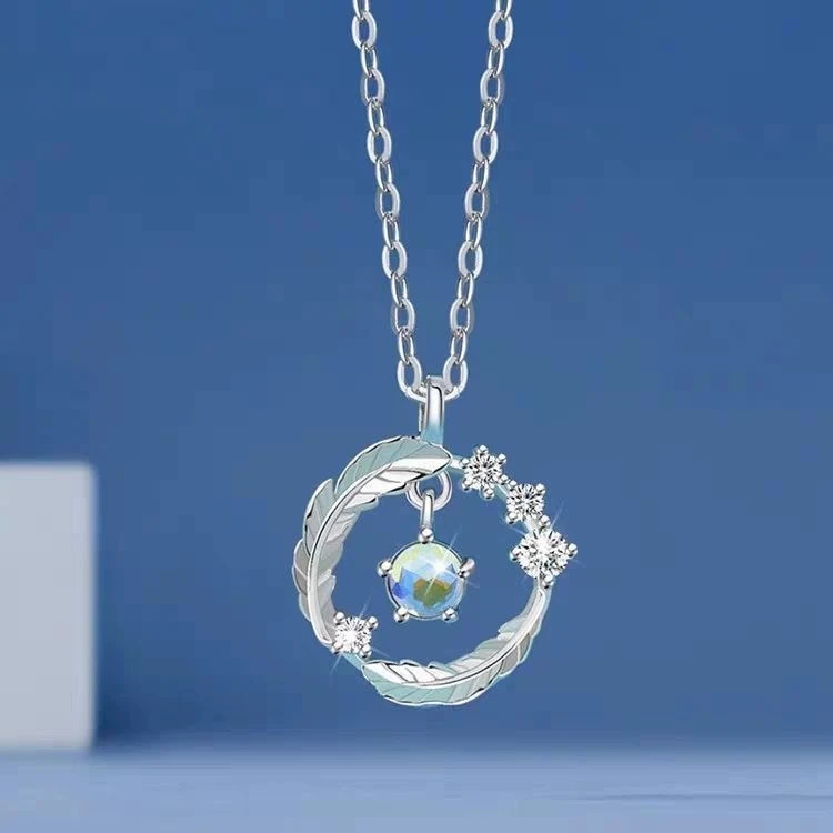 Title 7, Collier avec pendentif plume argenté 925, perle...