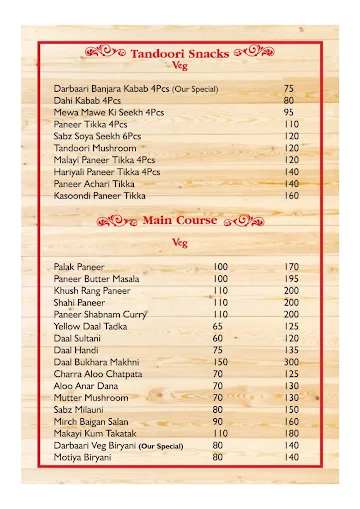 Lucknow Darbar menu 