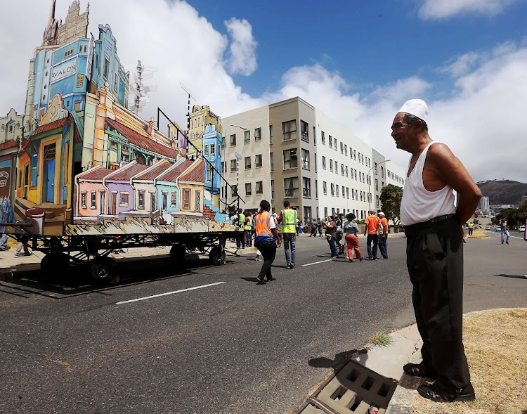 Shakier Gafieldien, 86, looks on in February 2016 as former District Six residents march down Keizersgracht, once Hanover Street, with a float depicting the area’s demolished neighbourhoods.