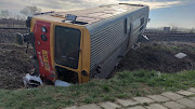 A derailed train is seen at a scene of an accident where a pick-up truck crashed into the train in Mindszent, Hungary, April 5, 2022.