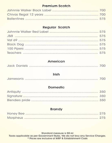 Terrace Grill Restaurant menu 