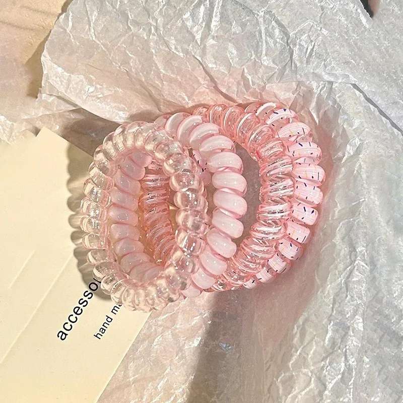 Elásticos de cabelo tipo fio de telefone Alta elasticidade Não apertam o cabelo Amarração suave e confortável para penteados.