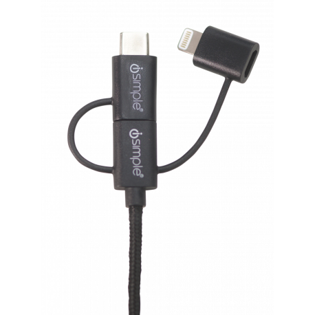 USB C / Micro / Lightning Kabel Svart.