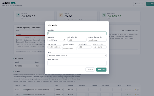 NetSold — Profit & Tax Tracker for Vinted screenshot 2