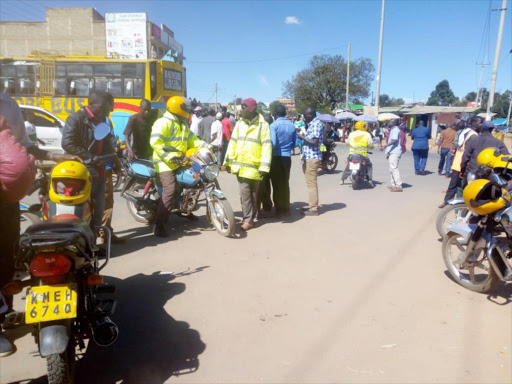 Boda boda riders at Makutano Junction, Kapenguria on Sunday, November 25, 2018. /MARRYANN CHAI