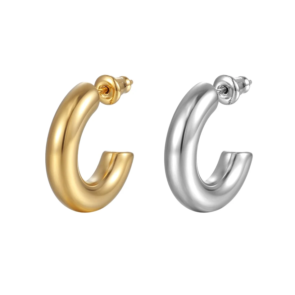 Boucles d'oreilles géométriques exagérées en forme de C en acier inoxydable, un accessoire moderne pour un style audacieux et sophistiqué.