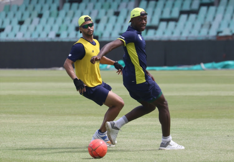 JP Duminy Kagiso Rabada during the South African national mens cricket team training session at Sahara Stadium Kingsmead on January 30, 2018 in Durban, South Africa.