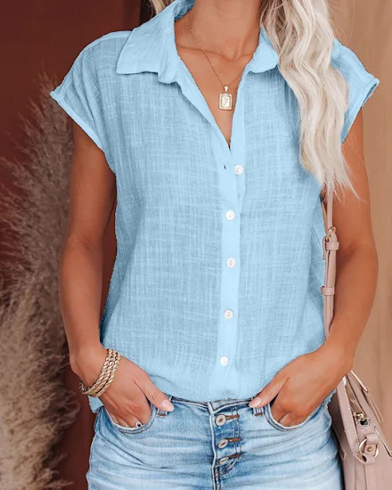 Solid Casual Loose Sleeveless Women Shirts Loose Long Sle... - 2