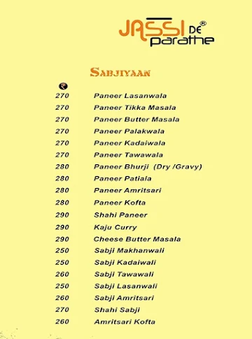 Jassi De Parathe menu 