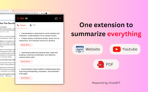 Gist AI:Web,YouTube,PDF Summarizer w/ ChatGPT