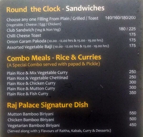 Raj Palace menu 