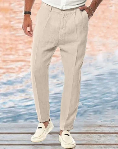 Pantalones de lino rectos color lis - 0