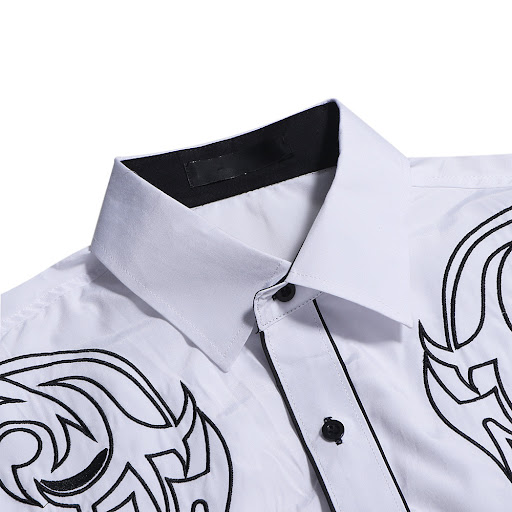 Title 4, Casual Embroidery Printed Long Lapel Mens Shir...