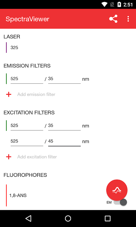   Fluorescence SpectraViewer – Capture d'écran 