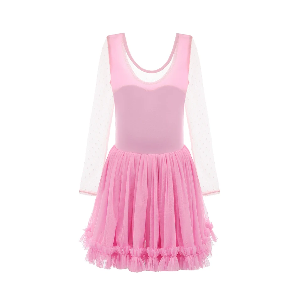 Children's Latin Dance Practice Skirt Sweet Girl's Long Sleeve Gauzy Dance Dress Toddler Ballet Dance Costume