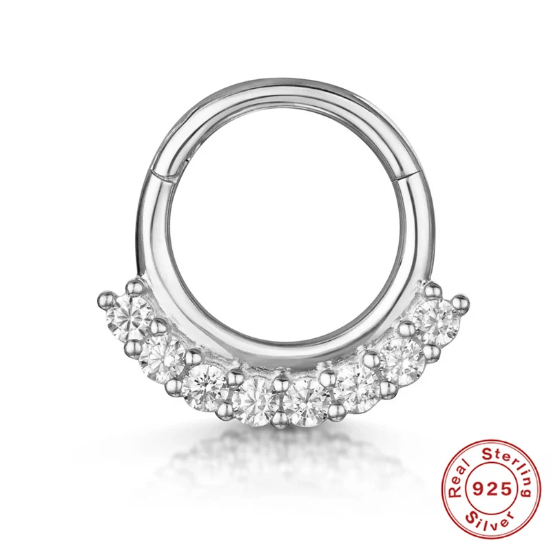 Sterling Gümüş S925 Kıkırdak Piercing Yuvarlak Burun Halkası, Hafif Lüks Çok Elmas Zirkon Küpe. Şık takı.