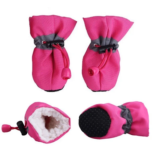 4pcs Waterproof Plush Pet Dog Shoes Winter Anti-slip Rain Snow Boots Footwear Thick Warm Booties For Small Cats Dogs Pup