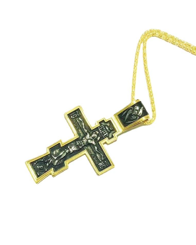 Collier avec pendentif croix de Jésus pour homme et femme, en acier inoxydable, résistant à l'eau. Cadeau religieux élégant et durable.