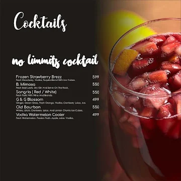 Nolimmits Lounge And Club menu 